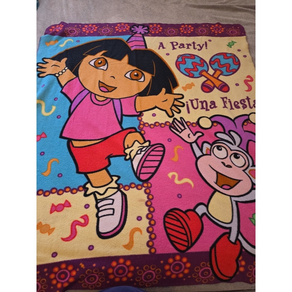 2004 Dora The Explorer And Boots Fleece Blanket Nick Jr 54x48‎ Inches